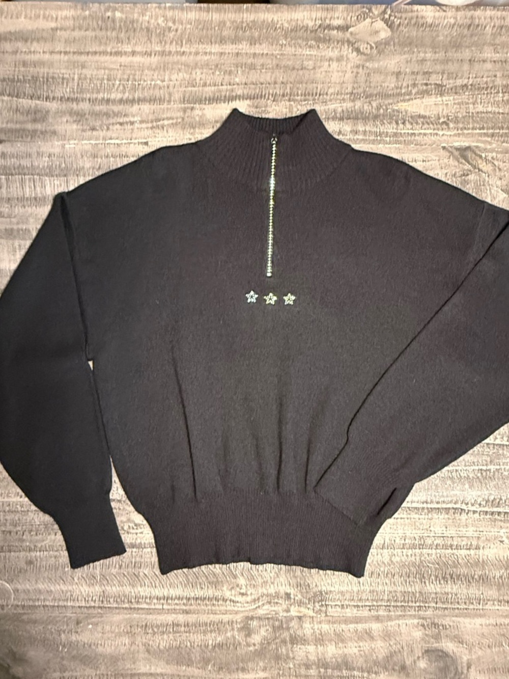 Women's Black Half-Zip Sweater with Star Detail